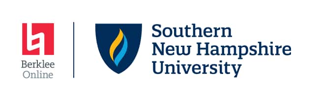 Berklee Online and Southern New Hampshire University Logos separated by a blue vertical line